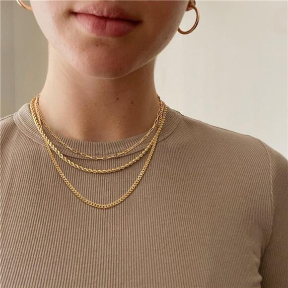 3-Layer Gold Necklace Set for Women – Paperclip, Rope & Cuban Chains - Picture 1 of 5